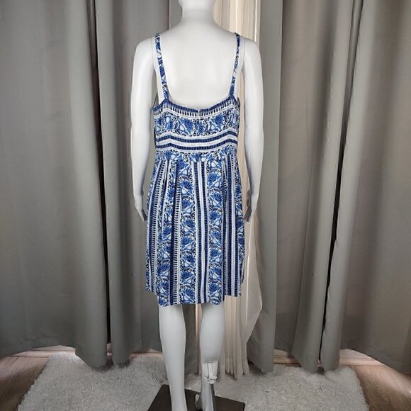 Ann Taylor Loft Petites Spaghetti Strap Zipper Back Pleated Blue Dress Size 12P - Picture 3 of 10